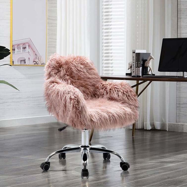 Pink faux outlet fur office chair